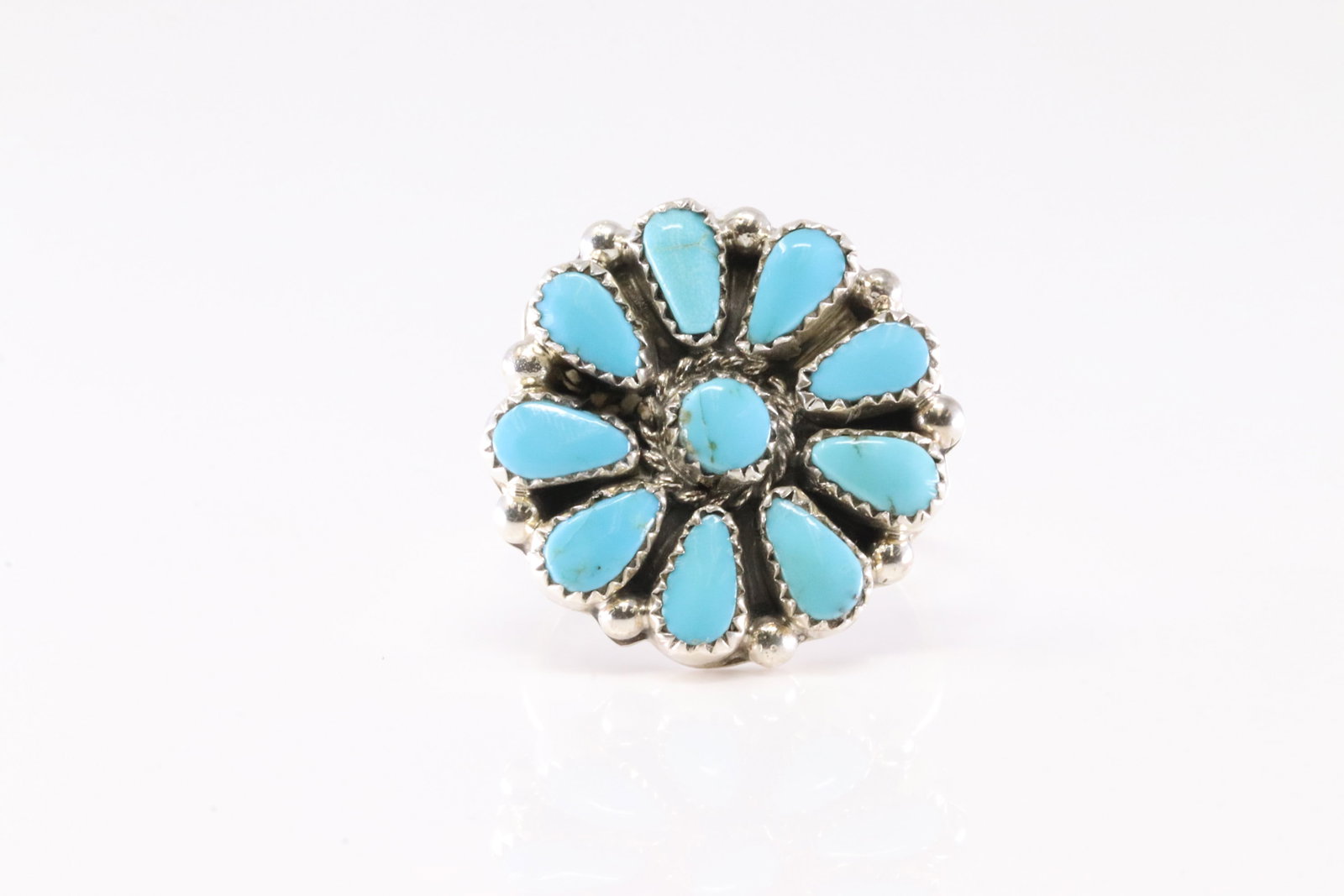Native America Zuni Stearling Silver Turquoise Ring By Alicia Wilson.: Thisis a Native America Zuni Stearling Silver Turquoise Ring By Alicia Wilson. Stamp AJW. Ring Size: 9.00.