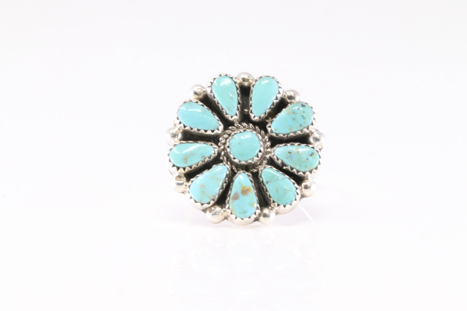 Native America Zuni Sterling Silver Turquoise Ring By Alicia Wilson.: This is a Native America Zuni Sterling Silver Turquoise Ring By Alicia Wilson. Stamp AJW. Ring Size: 7.25.