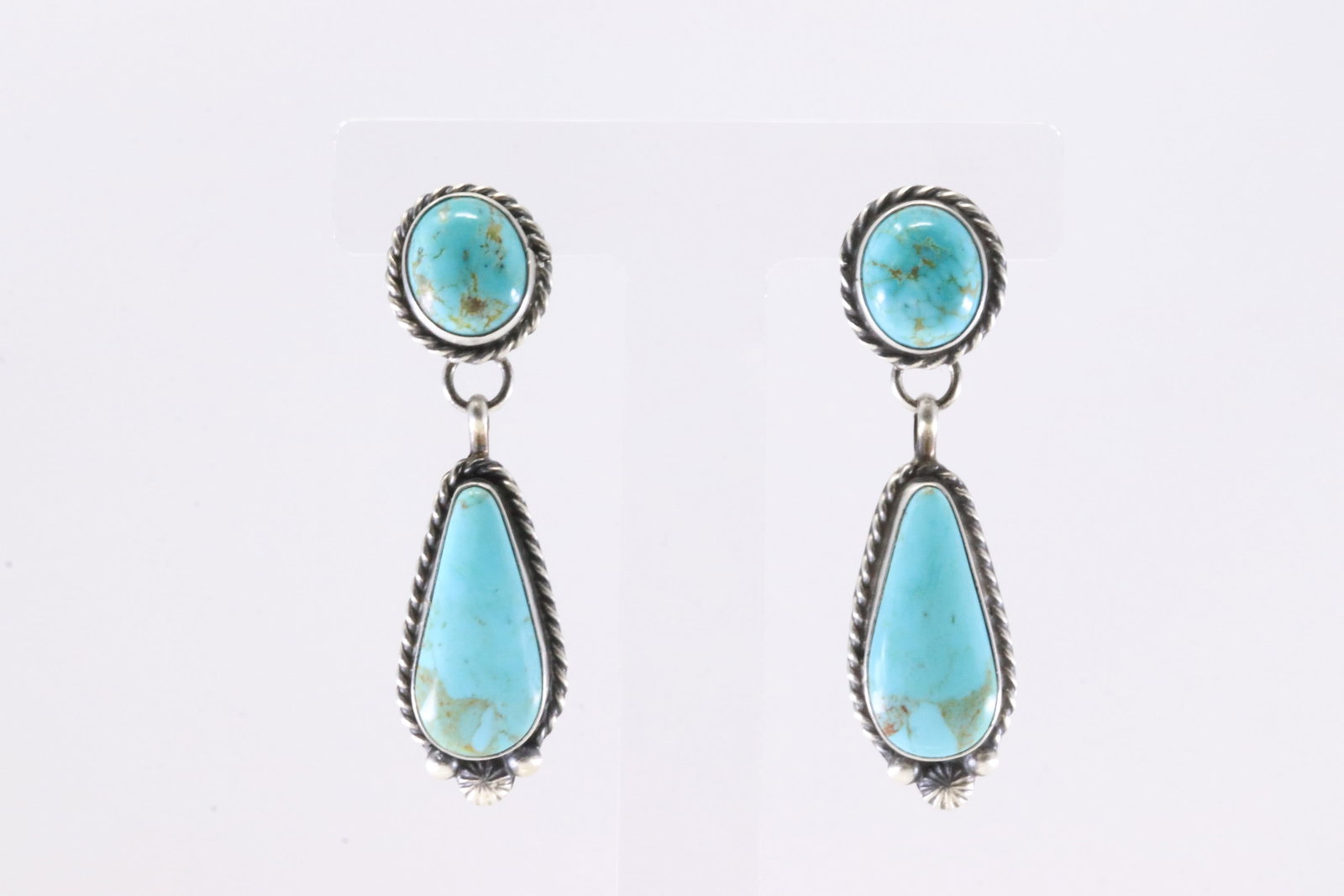 Native America Navajo Sterling Silver Kingman Turquoise Post / Dangling Earring's By C.Belone.: This is a Native America Navajo Sterling Silver Kingman Turquoise Post / Dangling Earring's By C.Belone. Stamp C Belone.