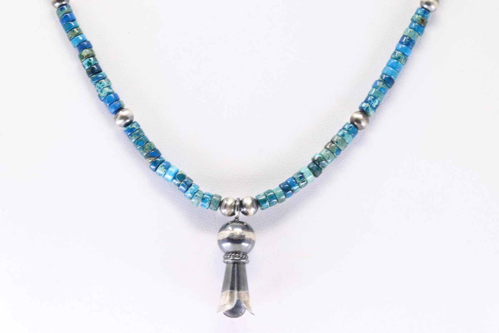 None America Sterling Silver Blossom Pendant / Azurite Necklace.: This is a None America Sterling Silver Blossom Pendant / Azurite Necklace. Necklace length: 18.00"