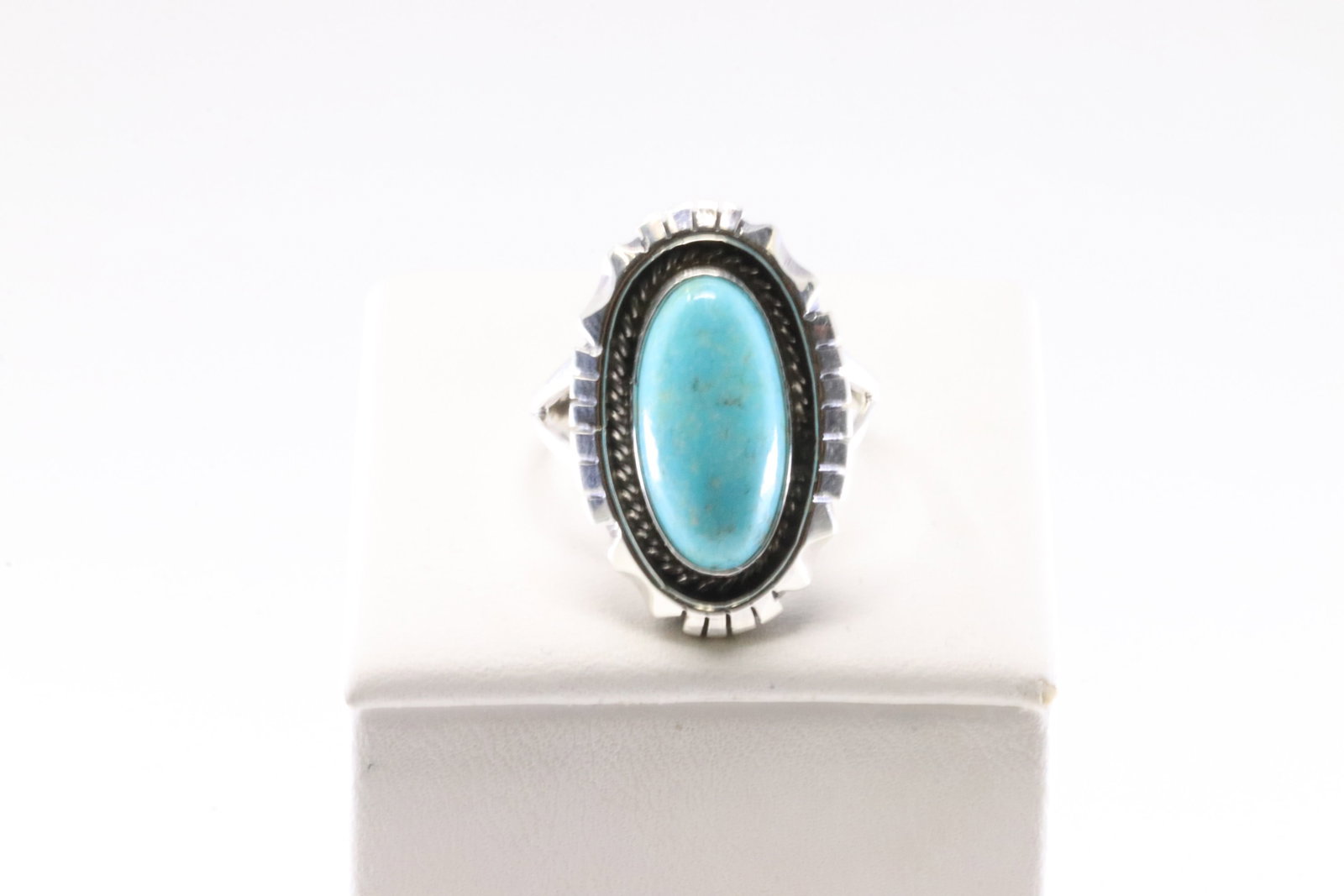 Native America Navajo Sterling Silver Turquoise Ring By Amos Begay.: This is a Native America Navajo Sterling Silver Turquoise Ring By Amos Begay. Ring size: 7.25.