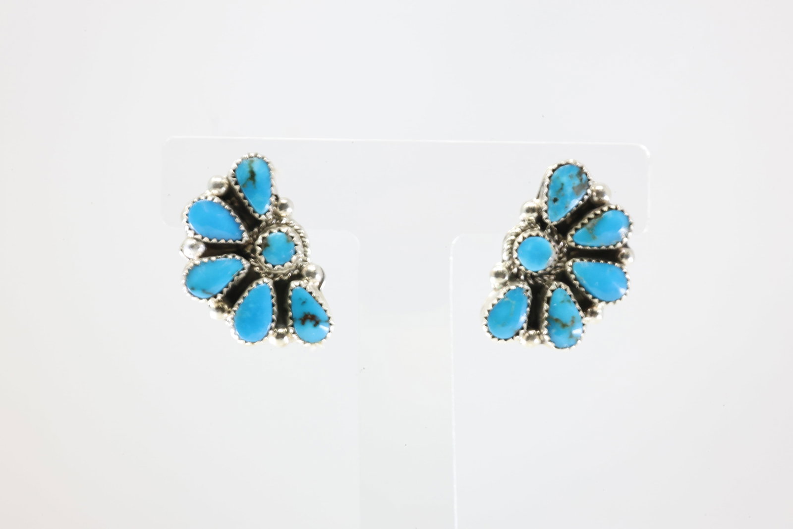 Native America Zuni Sterling Silver Turquoise Post Earring's By Alicia Wilson.: This is a Native America Zuni Sterling Silver Turquoise Post Earring's By Alicia Wilson. Stamp AJW.