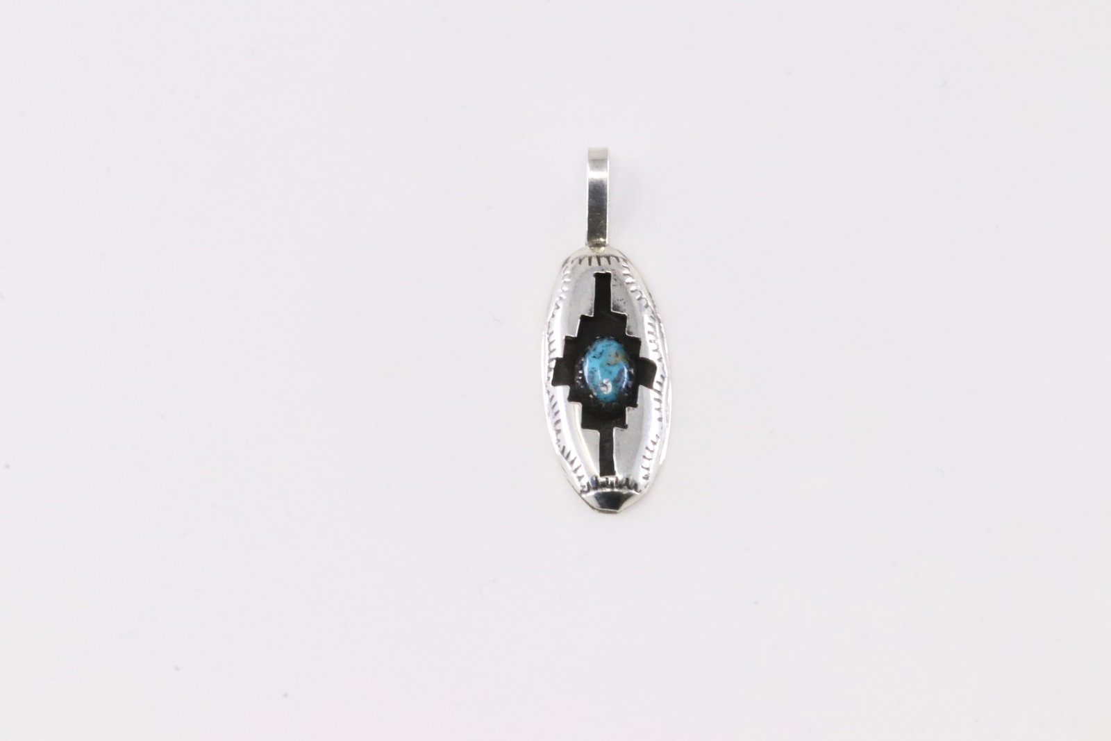 Native America Navajo Sterling Silver Turquoise Pendant By P.: This is a Native America Navajo Sterling Silver Turquoise Pendant By P.