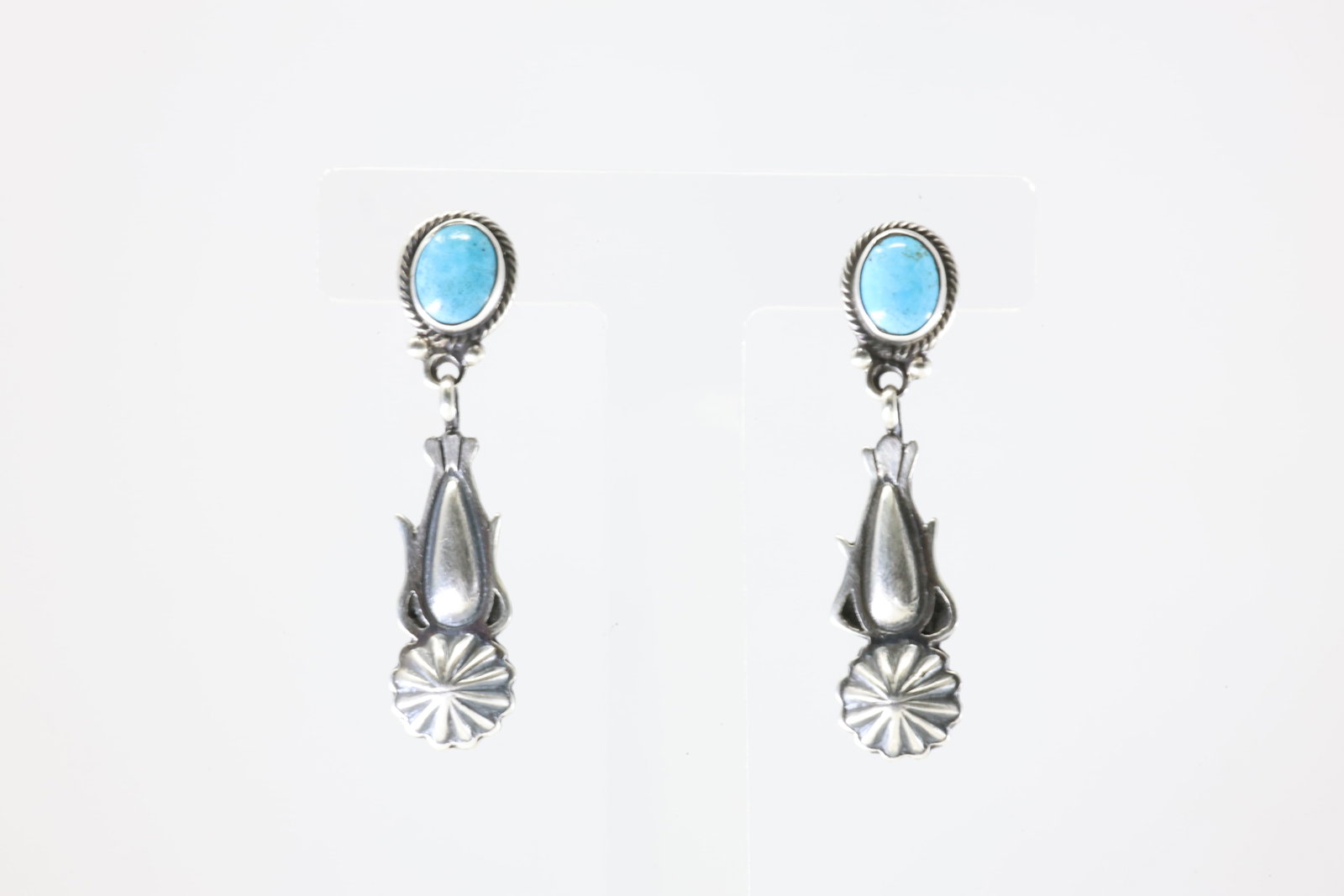 Native America Navajo Sterling Silver Turquoise Post / Dangling Earring's By Verley Betone.: This is a Native America Navajo Sterling Silver Turquoise Post / Dangling Earring's By Verley Betone. Stamp By R.B Company.