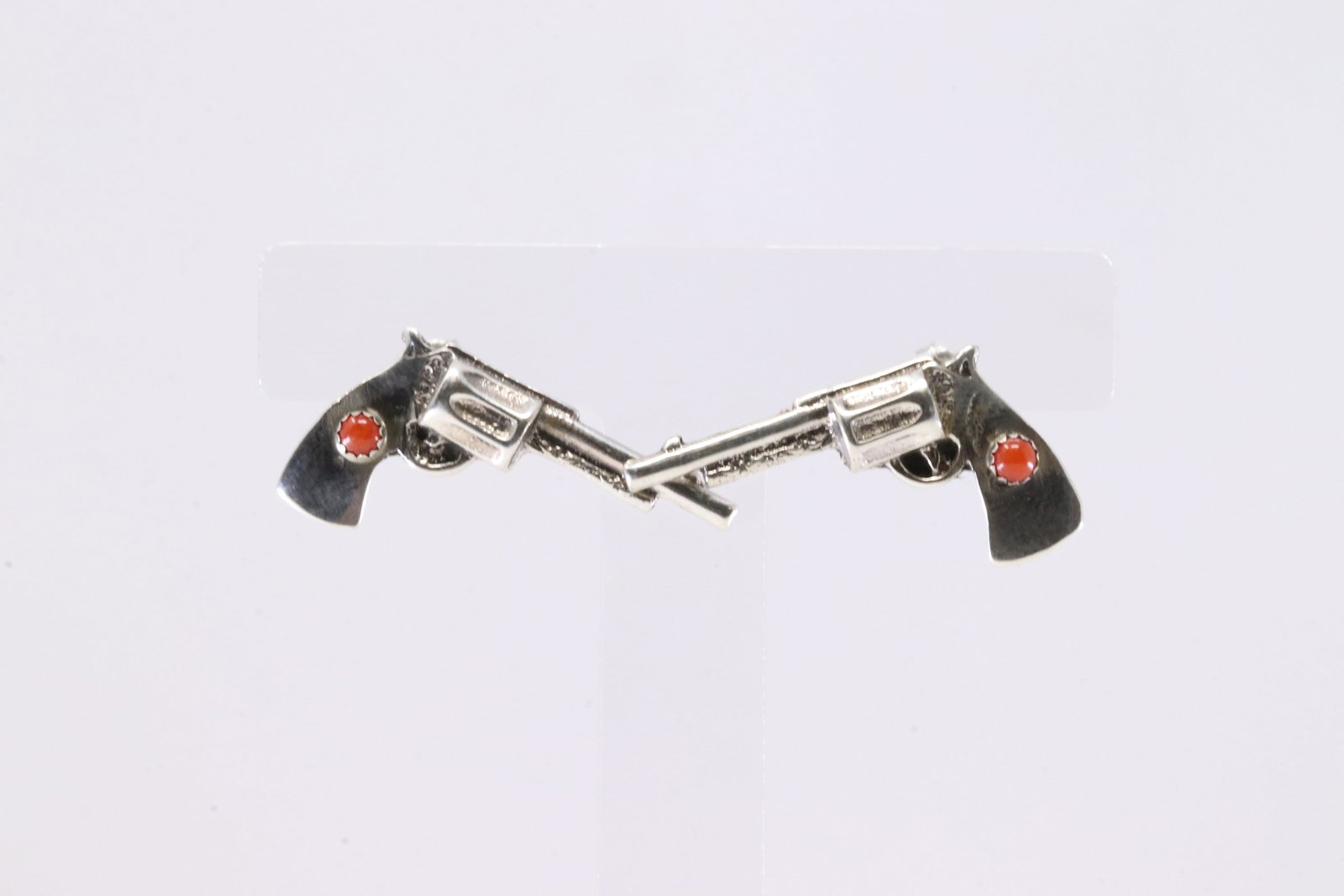 Native America Navajo Sterling Silver Coral Pistol Post Earring's By RM.: This is a Native America Navajo Sterling Silver Coral Pistol Post Earring's By RM. Stamp RM.