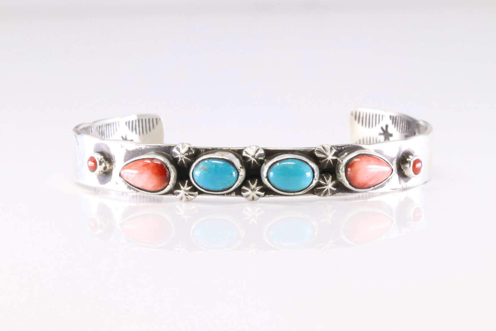 Native America Navajo Sterling Silver Multi-Color Stone Bracelet Cuff By A.Y.: This is a Native America Navajo Sterling Silver Multi-Color Stone Bracelet Cuff By A.Y.