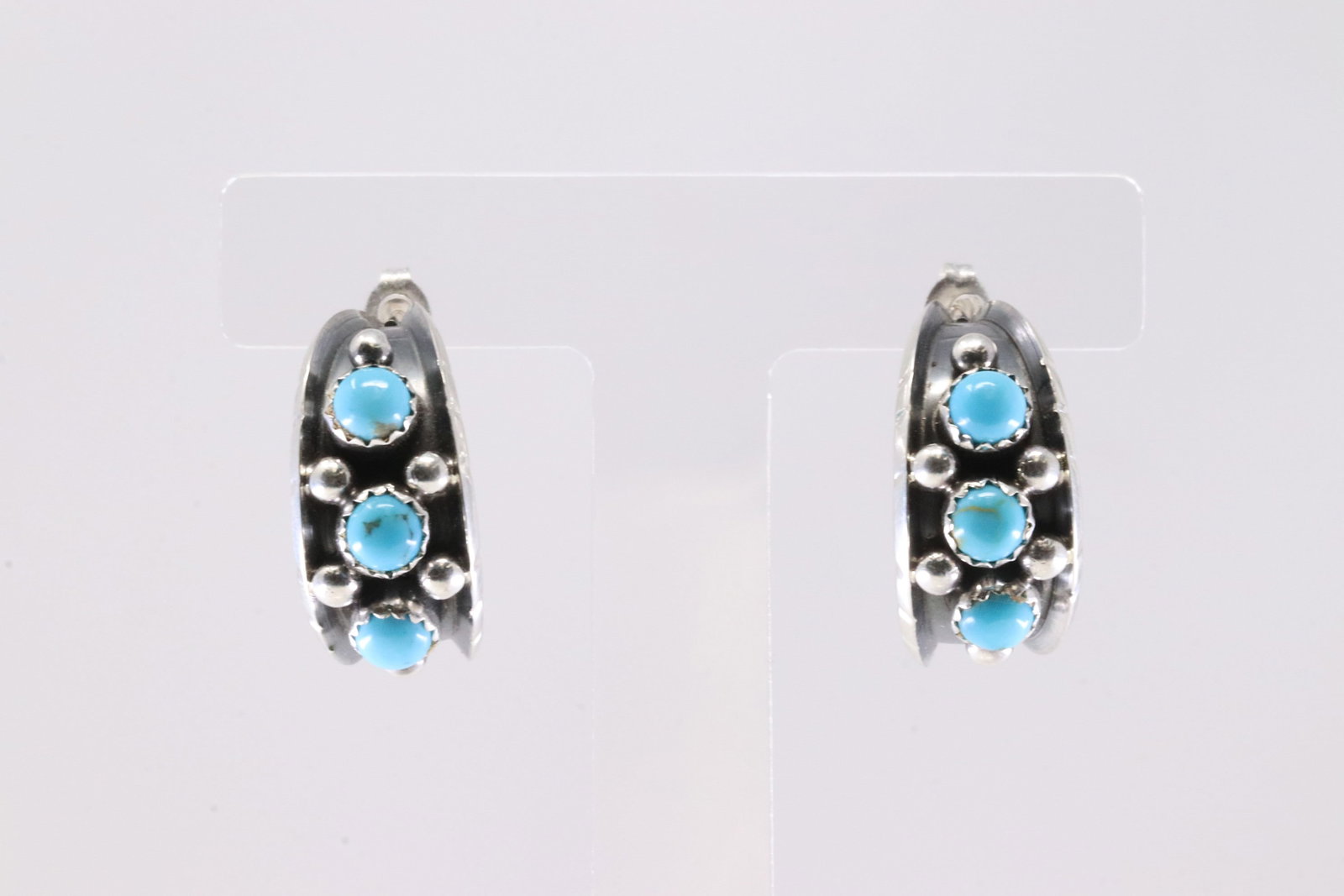Native America Navajo Sterling Silver Turquoise Hoop Earring's By Reed Charley.: This is a Native America Navajo Sterling Silver Turquoise Hoop Earring's By Reed Charley. Stamp RC.