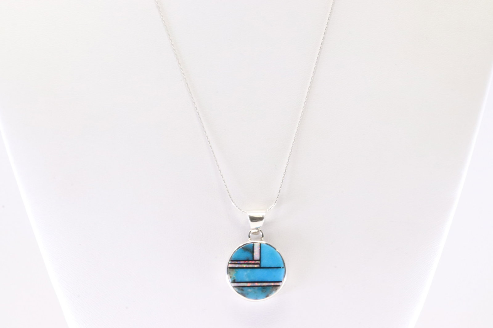 American Sterling Silver Multi-Color Stone Inlay Pendant With A 925 Necklace.: This is a American Sterling Silver Multi-Color Stone Inlay Pendant With A 925 Necklace. Necklace Length: 18.00.