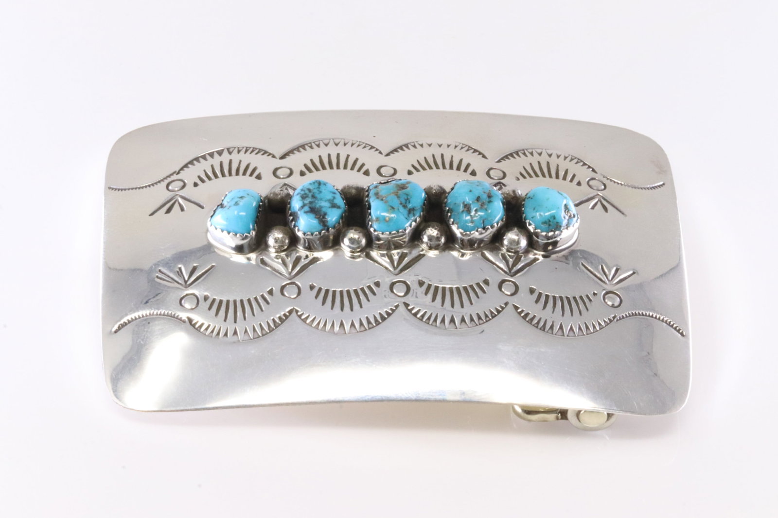 Native America Navajo Sterling Silver Turquoise Belt Buckle By JB.: This is a Native America Navajo Sterling Silver Turquoise Belt Buckle By JB. Stamp JB.