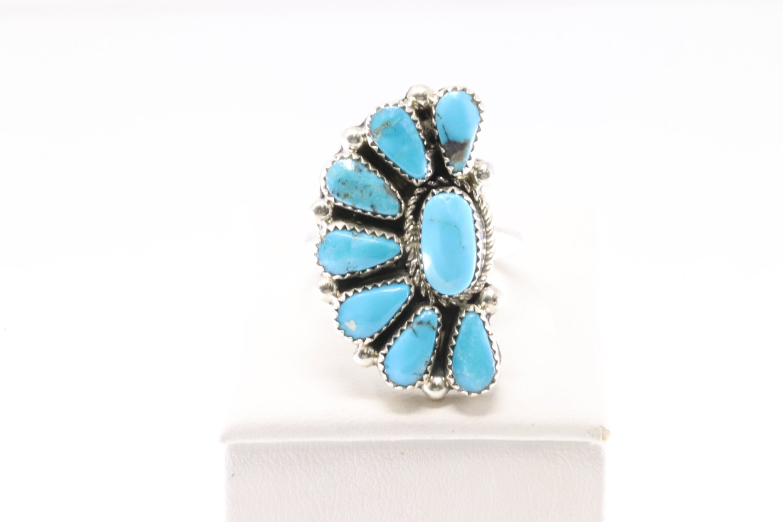 Native America Zuni Sterling Silver Turquoise Ring By AJW.: This is a Native America Zuni Sterling Silver Turquoise Ring By AJW. Stamp AJW. Ring Size: 9.00.