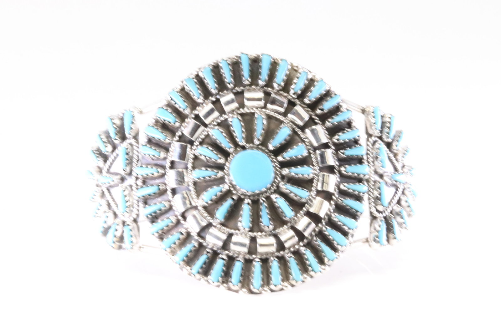 Native America Zuni Sterling Silver Turquoise Bracelet Cuff By VJB.: This is a Native America Zuni Sterling Silver Turquoise Bracelet Cuff By VJB. Stamp VJB.