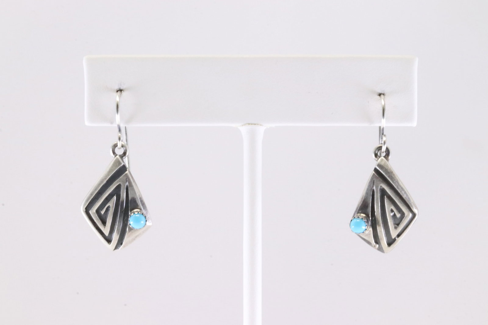 Native America Navajo Sterling Silver Turquoise Dangling Earring's By E.R.: This is a Native America Navajo Sterling Silver Turquoise Dangling Earring's By E.R.