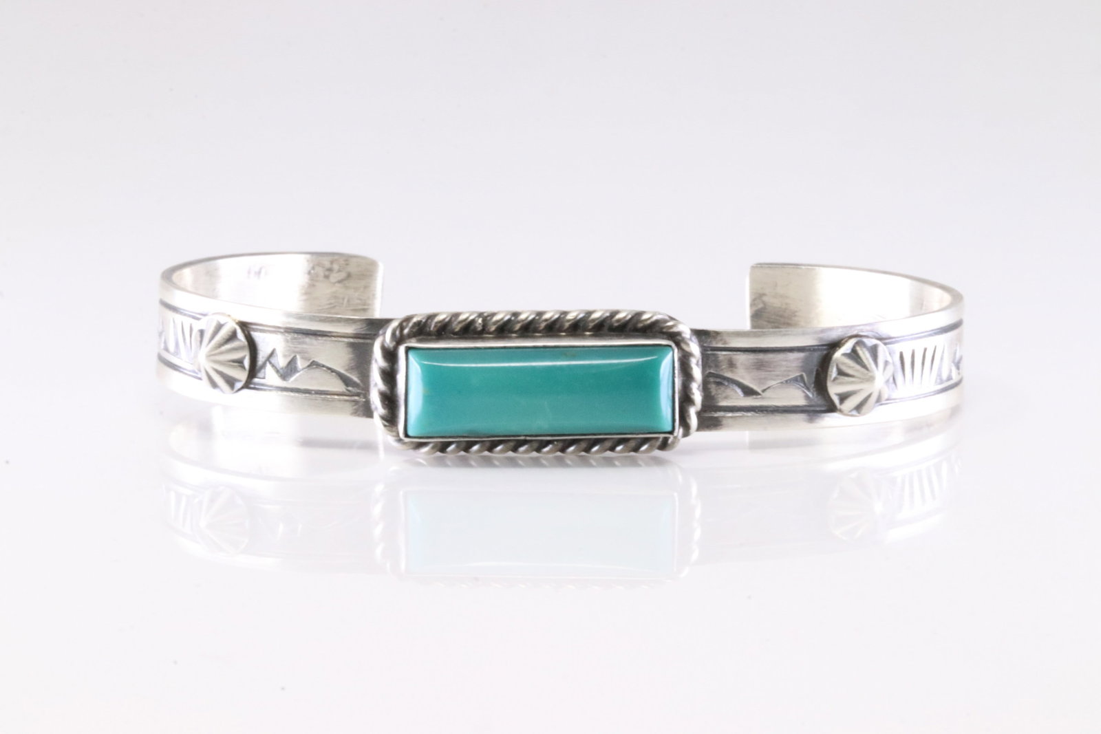 Native America Navajo Sterling Silver Kingman Turquoise Bracelet Cuff By Rick Enriquez. (1 of 4)