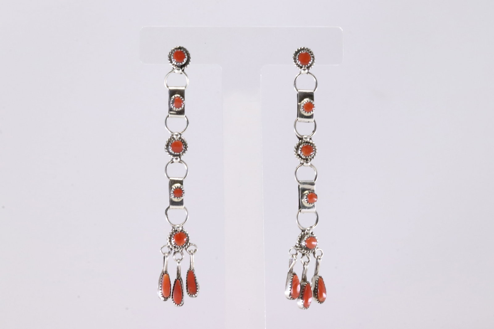 Native America Navajo Sterling Silver Coral Post / Dangling Earring's By UJB.: This is a Native America Navajo Sterling Silver Coral Post / Dangling Earring's By UJB. Stamp UJB.