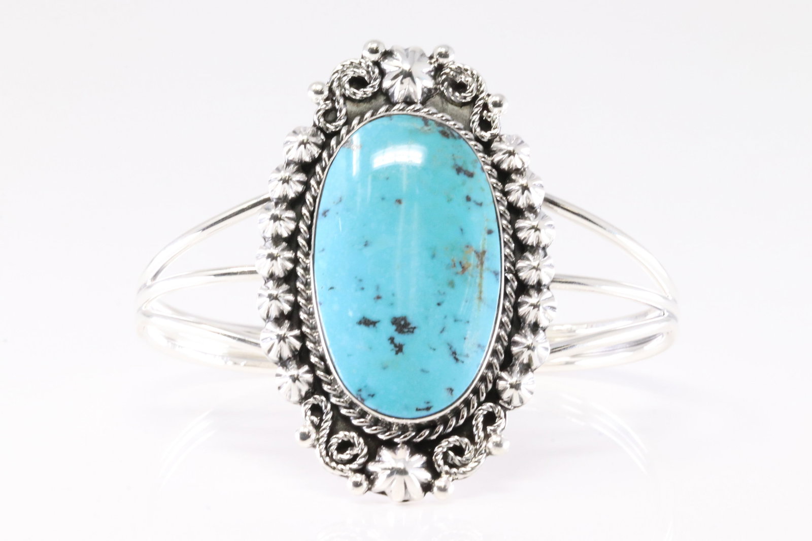 Native America Navajo Sterling Silver Turquoise Bracelet Cuff By Jennifer Cayaditto.: This is a Native America Navajo Sterling Silver Turquoise Bracelet Cuff By Jennifer Cayaditto. From R.B Company. Stamp R.B.