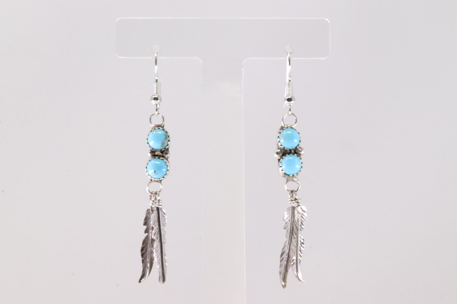 Native America Navajo Sterling Silver Turquoise Feather Dangling Earring's By R.: This is a Native America Navajo Sterling Silver Turquoise Feather Dangling Earring's By R. Stamp R.