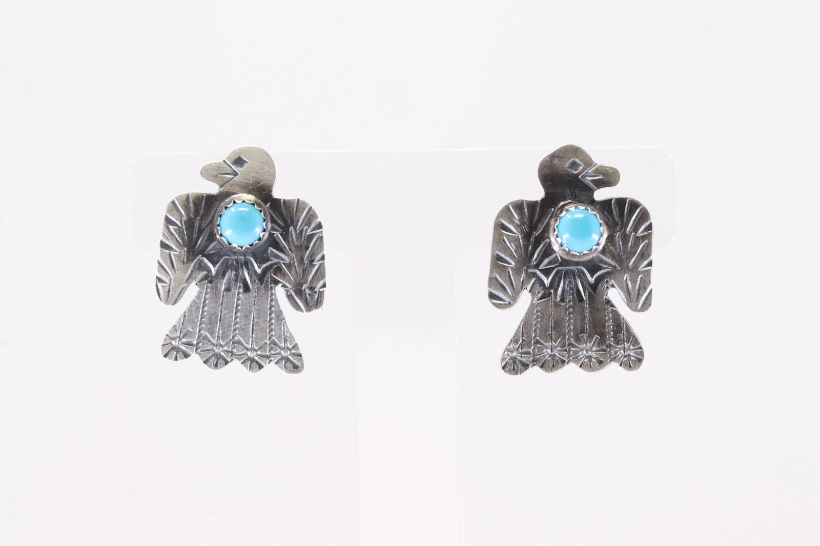 Native American Navajo Sterling Silver Turquoise Thunderbird Post Earring's By Yazzie.: This is a Native American Navajo Sterling Silver Turquoise Thunderbird Post Earring's By Yazzie. Stamp G.T.Y.