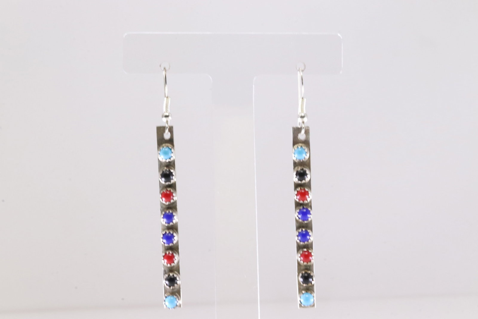 America Sterling Silver Multi-Clor Stone Dangling Earring's. (1 of 4)