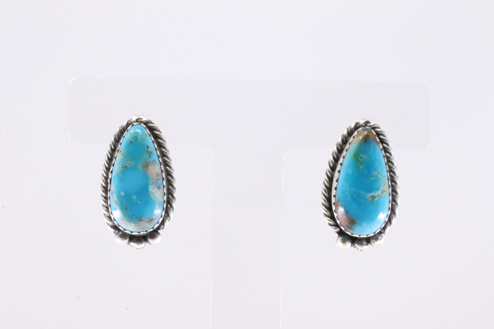 Native America Navajo Sterling Silver Turquoise Post Earring's By F.: This is a Native America Navajo Sterling Silver Turquoise Post Earring's By F. Stamp F.