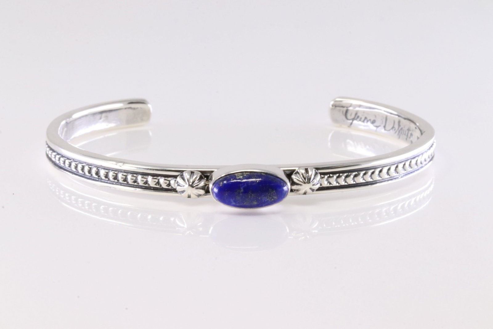 Native America Navajo Sterling Silver Lapis Bracelet Cuff By JD. (1 of 4)