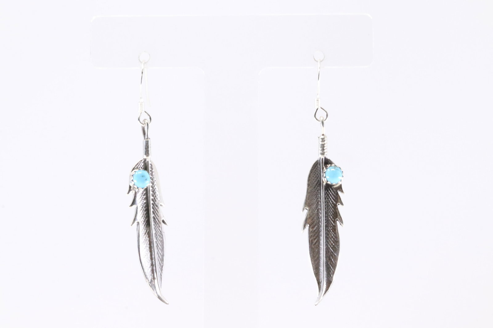America Sterling Silver Turquoise Feather Dangling Earring's.: This is a America Sterling Silver Turquoise Feather Dangling Earring's.