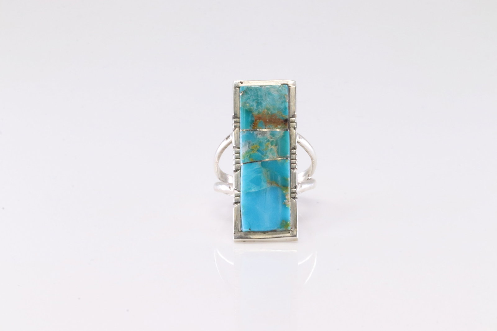 Native American Navajo Sterling Silver Turquoise Inlay Ring By S.F.: This is a Native American Navajo Sterling Silver Turquoise Inlay Ring By S.F. Ring size: 7.50.