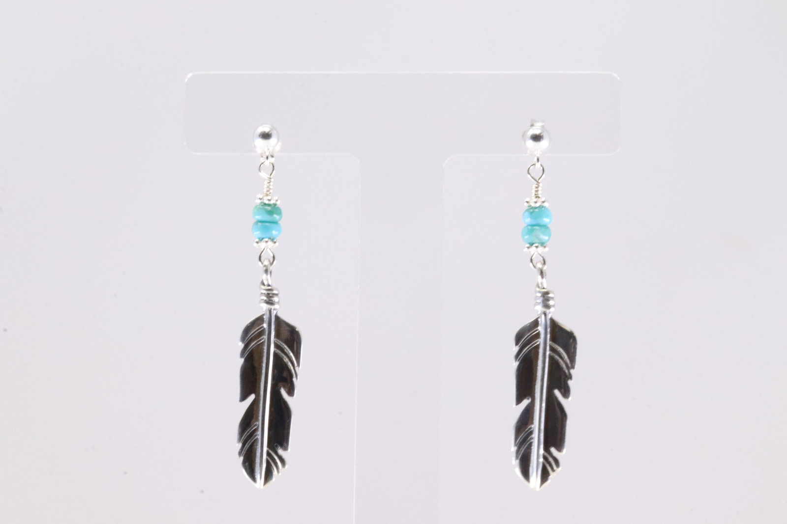 America Sterling Silver Turquoise Feather Post / Dangling Earring's.: This is a America Sterling Silver Turquoise Feather Post / Dangling Earring's.