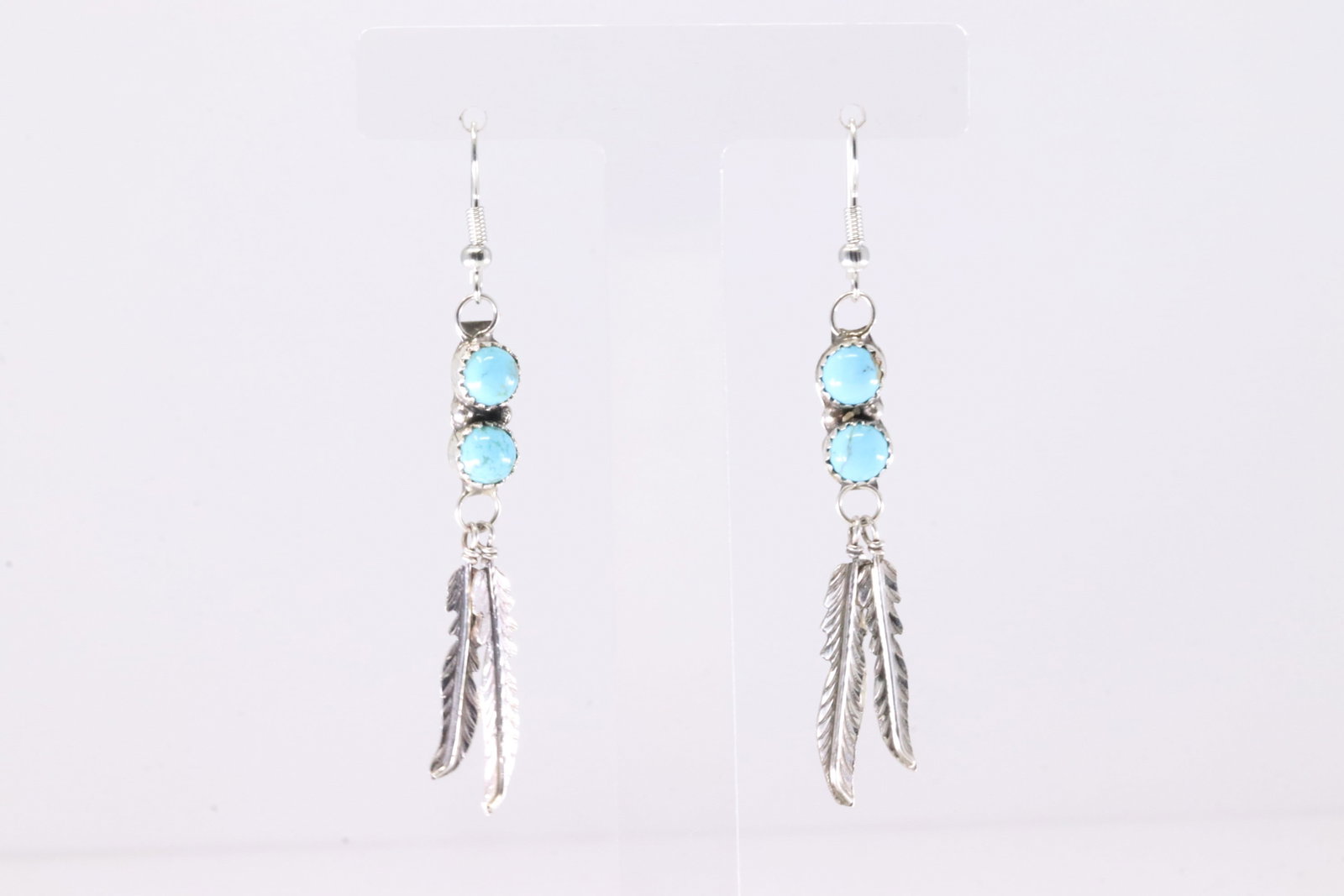 Native America Navajo Sterling Silver Turquoise Feather Dangling Earring's By RL.: This is a Native America Navajo Sterling Silver Turquoise Feather Dangling Earring's By RL. Stamp RL.