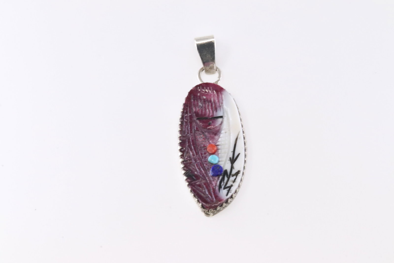 Native America Navajo Sterling Silver Multi-Color Corn Maiden Pendant By G.C.: This is a Native America Navajo Sterling Silver Multi-Color Corn Maiden Pendant By G.C.