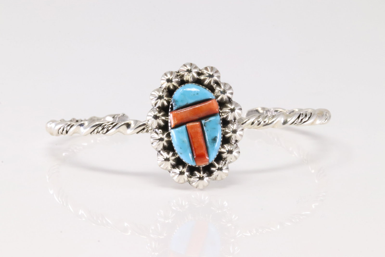 Native America Navajo Sterling Silver Coral & Turquoise Bracelet Cuff By Sadie Jim.: This is a Native America Navajo Sterling Silver Coral & Turquoise Bracelet Cuff By Sadie Jim. Stamp By R.B Company.
