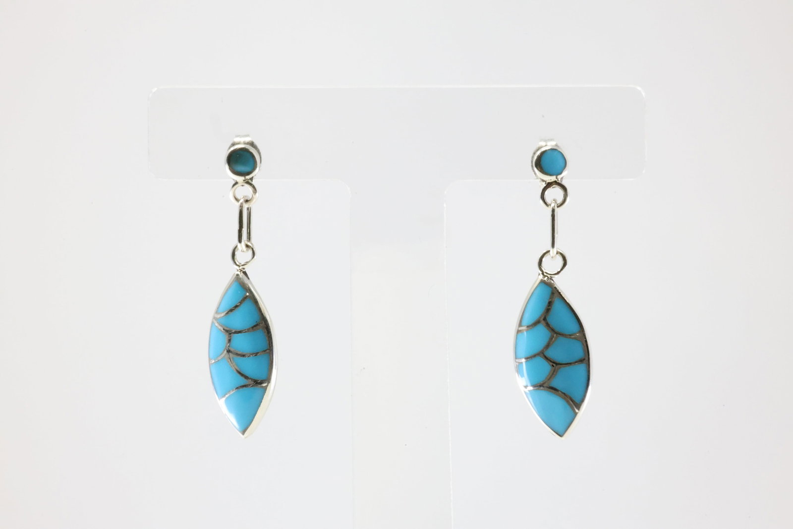 America Sterling Silver Turquoise Inlay Post Dangling Earring's.: This is a America Sterling Silver Turquoise Inlay Post Dangling Earring's.