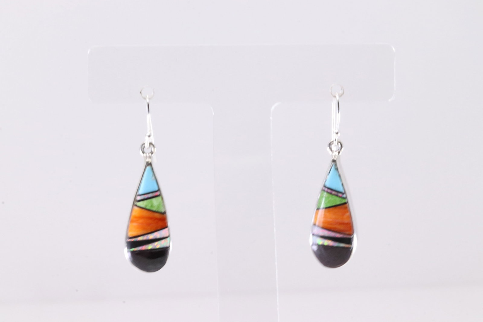 Native America Navajo Sterling Silver Multi-Color Stone Dangling Earring's By Rick Tolino.: This is a Native America Navajo Sterling Silver Multi-Color Stone Dangling Earring's By Rick Tolino. Stamp Rick Tolino.