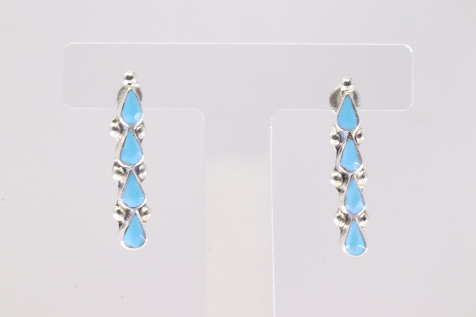 Native America Zuni Sterling Silver Turquoise Post Earring's By P.: This is a Native America Zuni Sterling Silver Turquoise Post Earring's By P. Stamp P.
