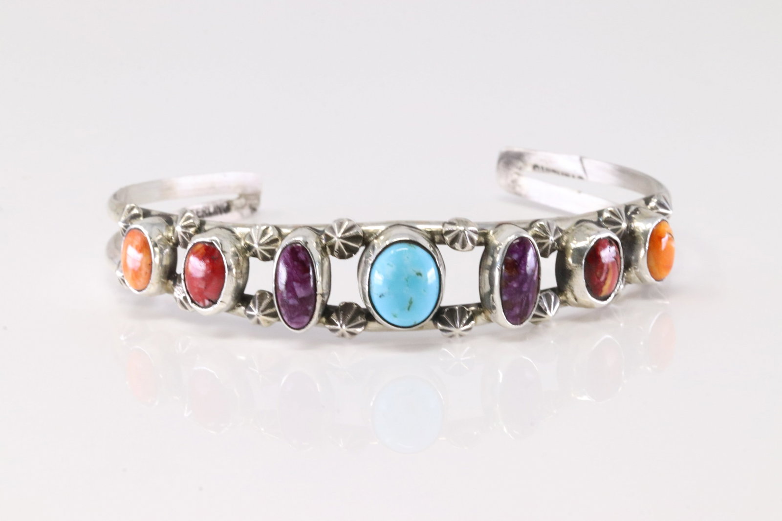 America Sterling Silver Multi-Color Stone Bracelet Cuff.: This is a America Sterling Silver Multi-Color Stone Bracelet Cuff.