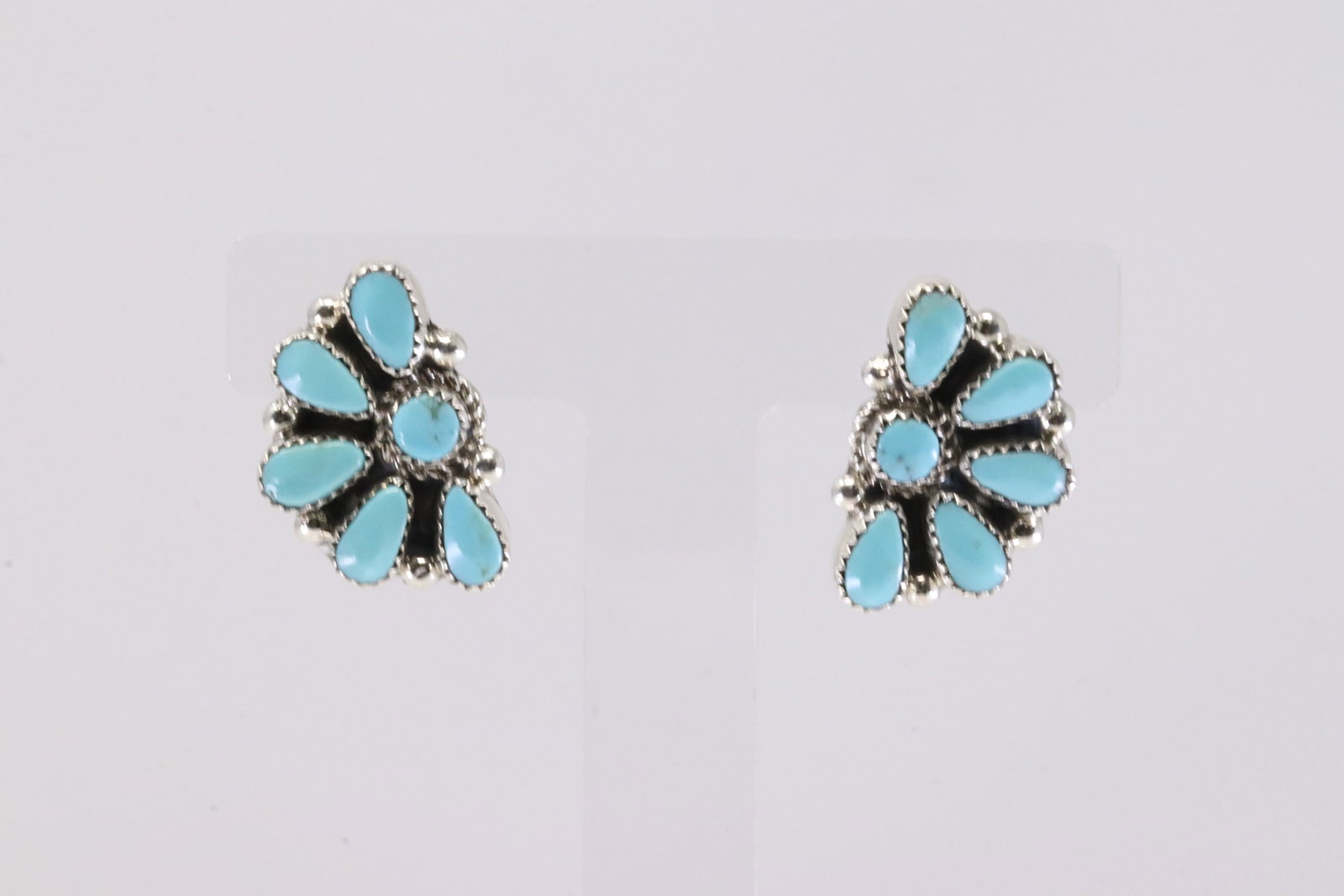 Native American Zuni Sterling Silver Kingman Turquoise Post Earring's By Alicia Wilson.: This is a Native American Zuni Sterling Silver Kingman Turquoise Post Earring's By Alicia Wilson. Stamp AJW.