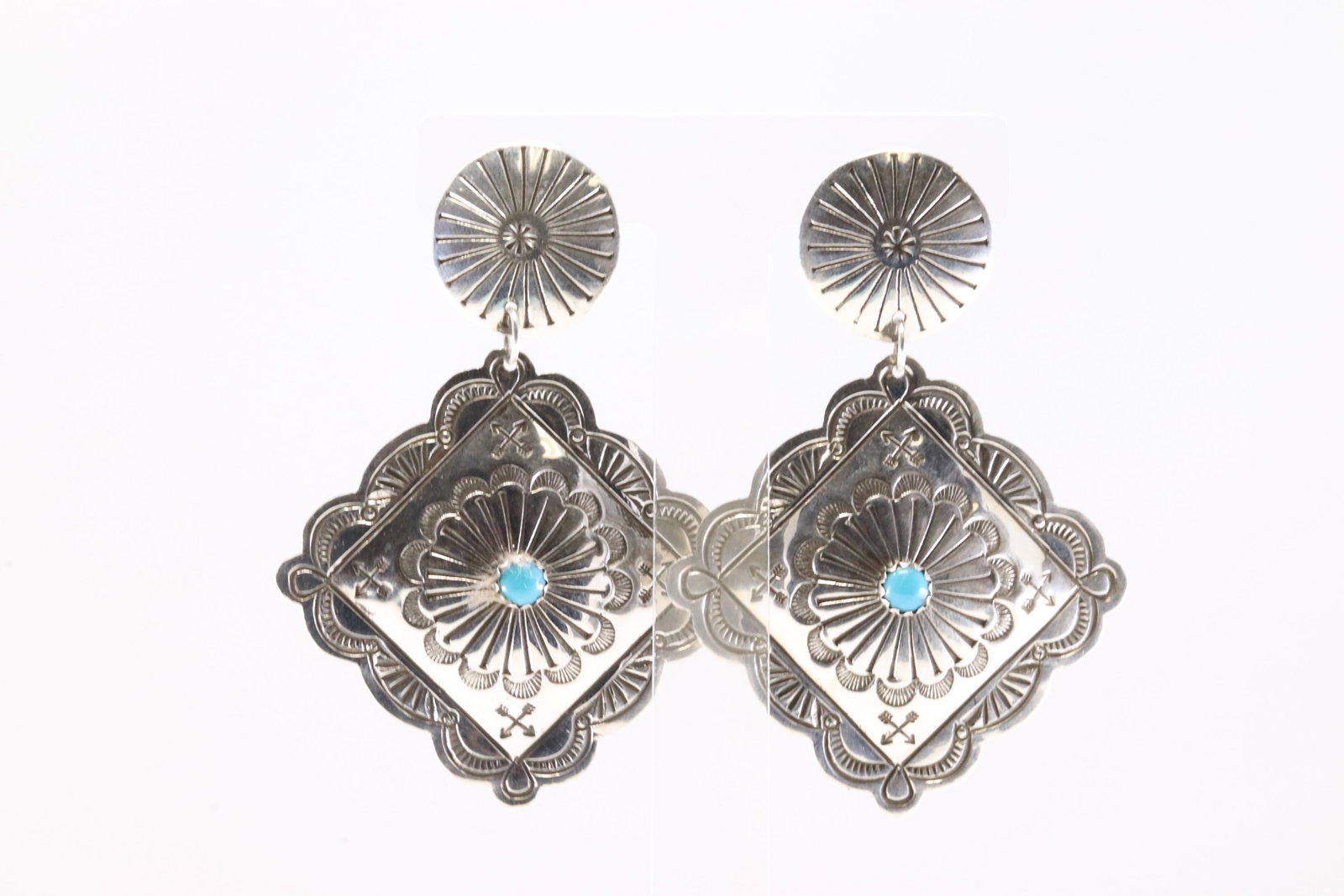 Native America Navajo Sterling Silver Turquoise Post / Dangling Earring's By BLKGT.: This is a Native America Navajo Sterling Silver Turquoise Post / Dangling Earring's By BLKGT.