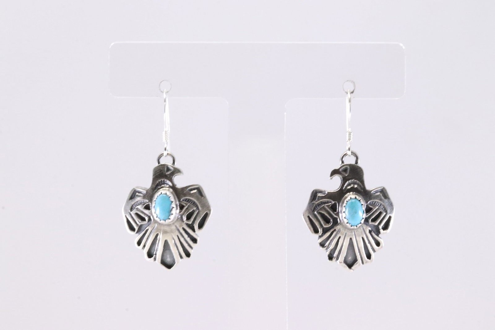 Native America Navajo Sterling Silver Turquoise Thunderbird Dangling Earring's By Genevieve: This is a Native America Navajo Sterling Silver Turquoise Thunderbird Dangling Earring's By Genevieve Francisco. Stamp From R.B Company.