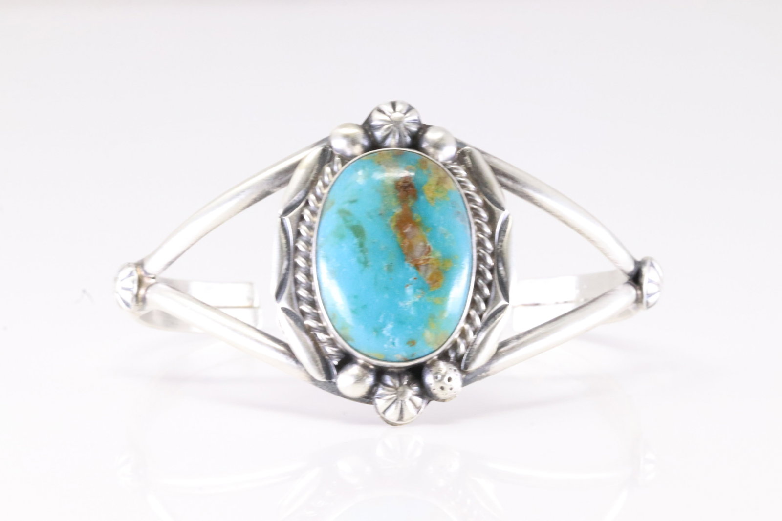 Native America Navajo Sterling Silver Kingman Turquoise Bracelet Cuff By Agiustine Largo. (1 of 4)
