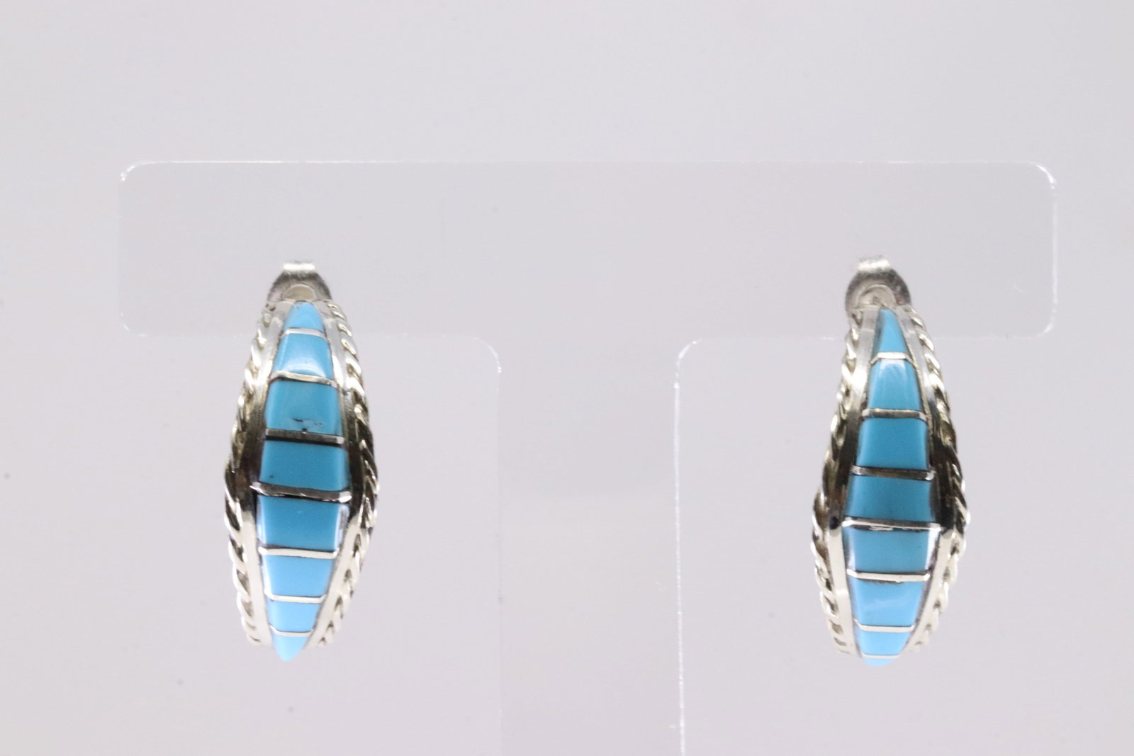 Native America Zuni Sterling Silver Turquoise Inlay Post Earring's By Malcolm Chavez. (1 of 4)