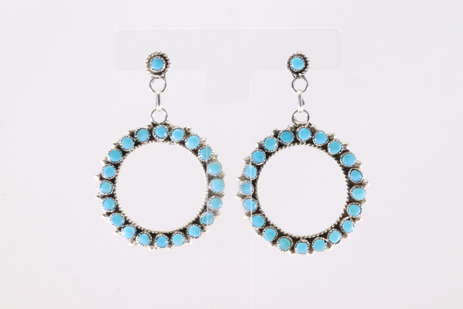 Native America Zuni Sterling Silver Turquoise Post / Dangling Earring's By Phyllis Laati. (1 of 4)