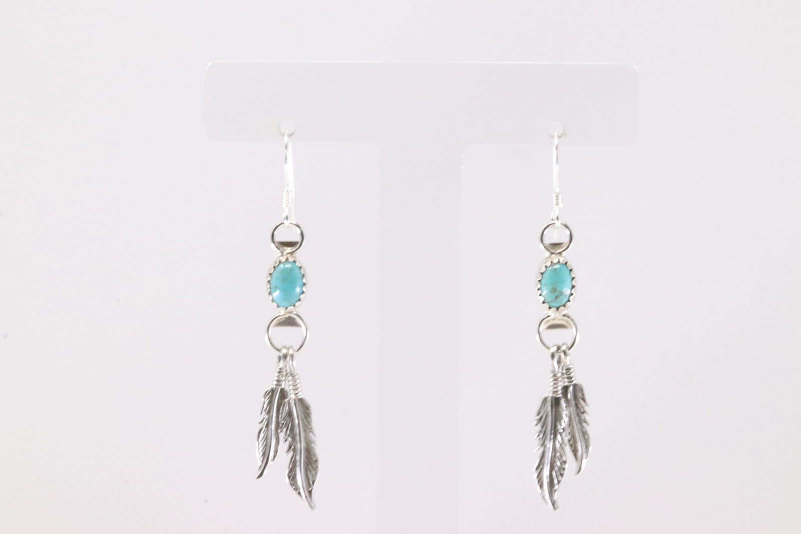 America Sterling Silver Turquoise Dangling Feathers Earring's.: America Sterling Silver Turquoise Dangling Feathers Earring's.