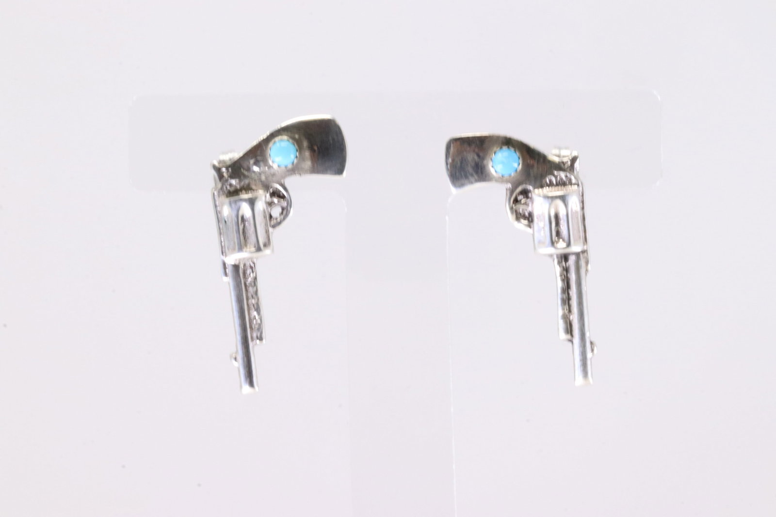 Native America Navajo Sterling Silver Turquoise Pistol Post Earring's By Robby Manuelito.: This is a Native America Navajo Sterling Silver Turquoise Pistol Post Earring's By Robby Manuelito. Stamp RM.