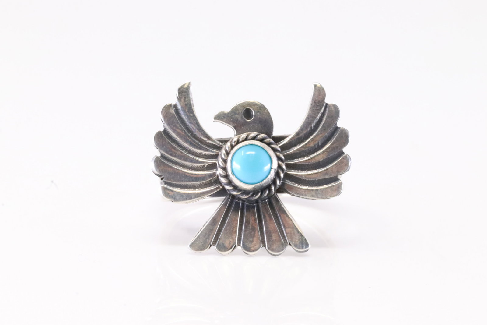 Native America Navajo Sterling Silver Turquoise Thunderbird Ring By Delayne Reeves.: This is a Native America Navajo Sterling Silver Turquoise Thunderbird Ring By Delayne Reeves. Stamp Delayne Reeves. Ring Size: 11.00.
