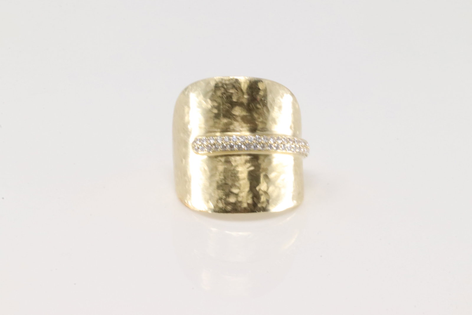 Diamond Ring 14Kt.: Ladies 14Kt Yellow Gold Diamond Ring. This ring has modern design and 2 row with 48 sparkling diamonds. Diamonds weight approx: 0.50ctw. Ring size: 7.00. Total weight: 10.50 Grams.