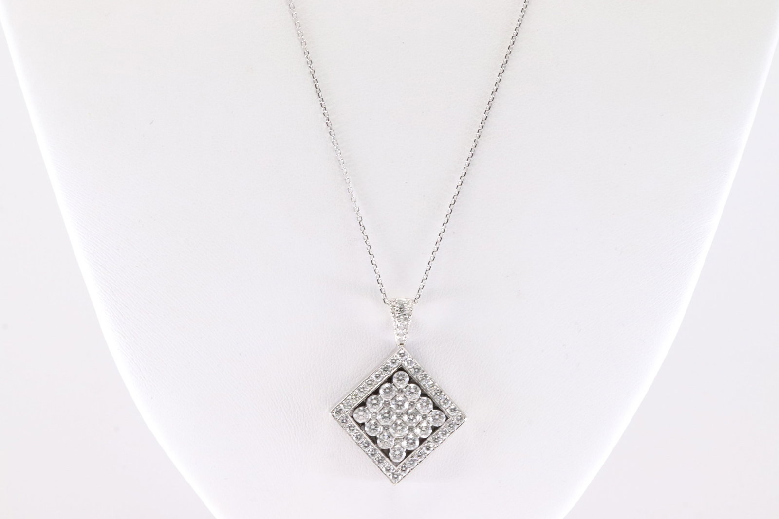 Diamond Pendant / Necklace 14Kt.: Ladies 14Kt White Gold Diamond Pendant / Necklace. This Charming Peandant has 63 Round Sparkling Diamonds With A 14Kt Necklace. Diamond Weight Approx: 3.50 ctw Necklace Length: 20.00. Total Weight: 13