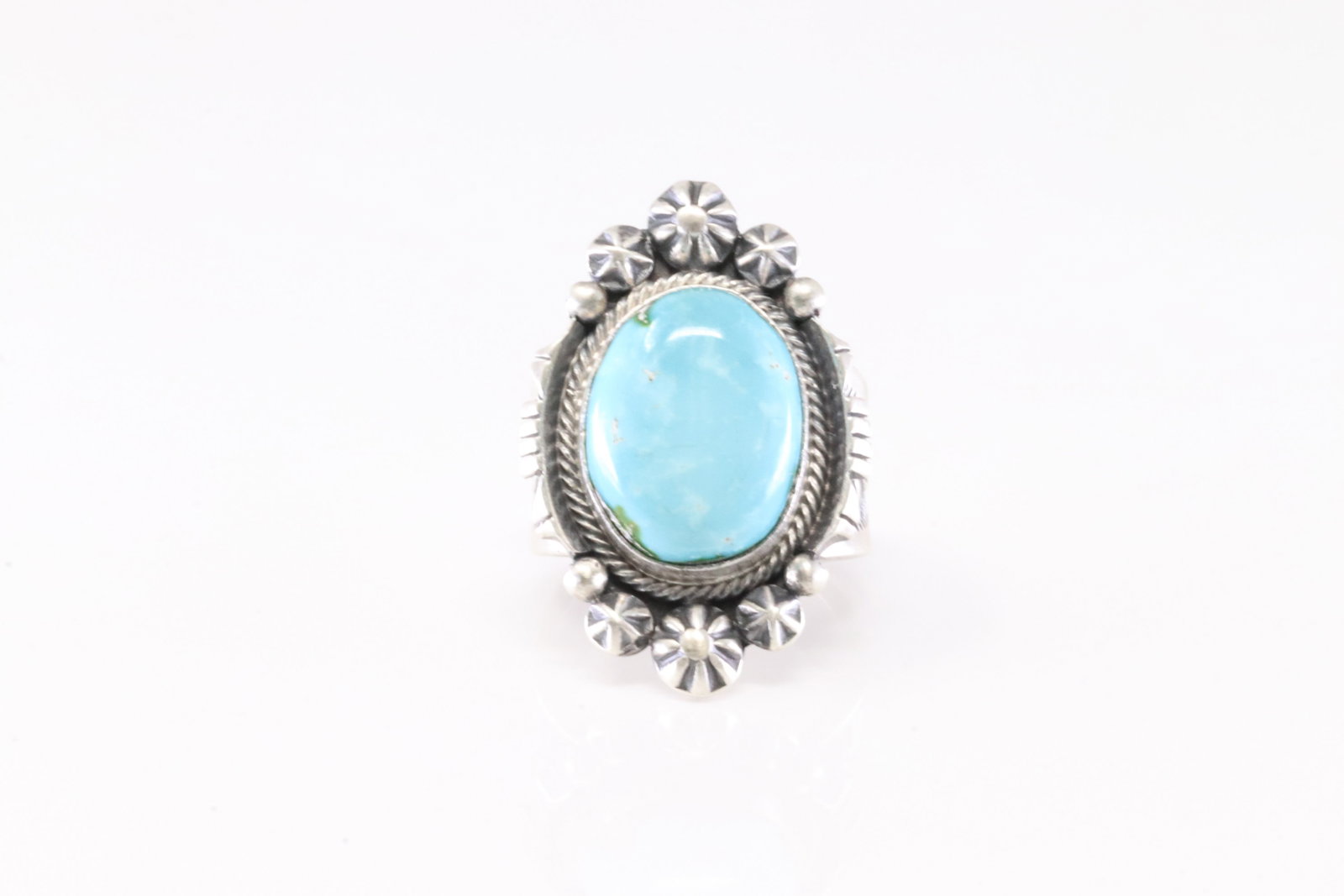 Native America Navajo Sterling Silver Sonora Gold Turquoise Ring By Daniel Benally.: This is a Native America Navajo Sterling Silver Sonora Gold Turquoise Ring By Daniel Benally. Stamp From R.B Company. Ring Size: 7.75.