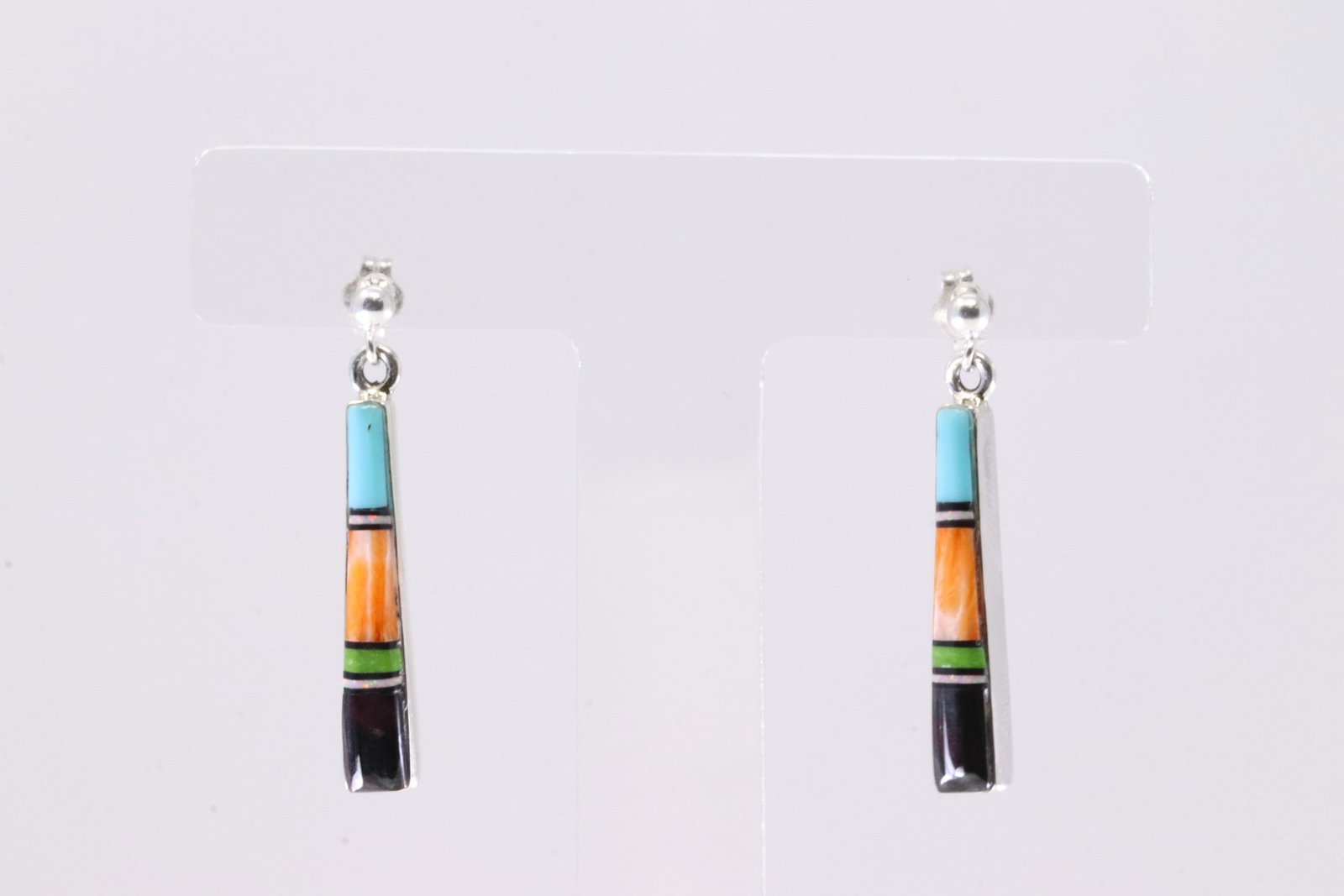 Native America Navajo Sterling Silver Multi-Color Stone Post / Dangling Earring's By Rick Tolino. (1 of 4)