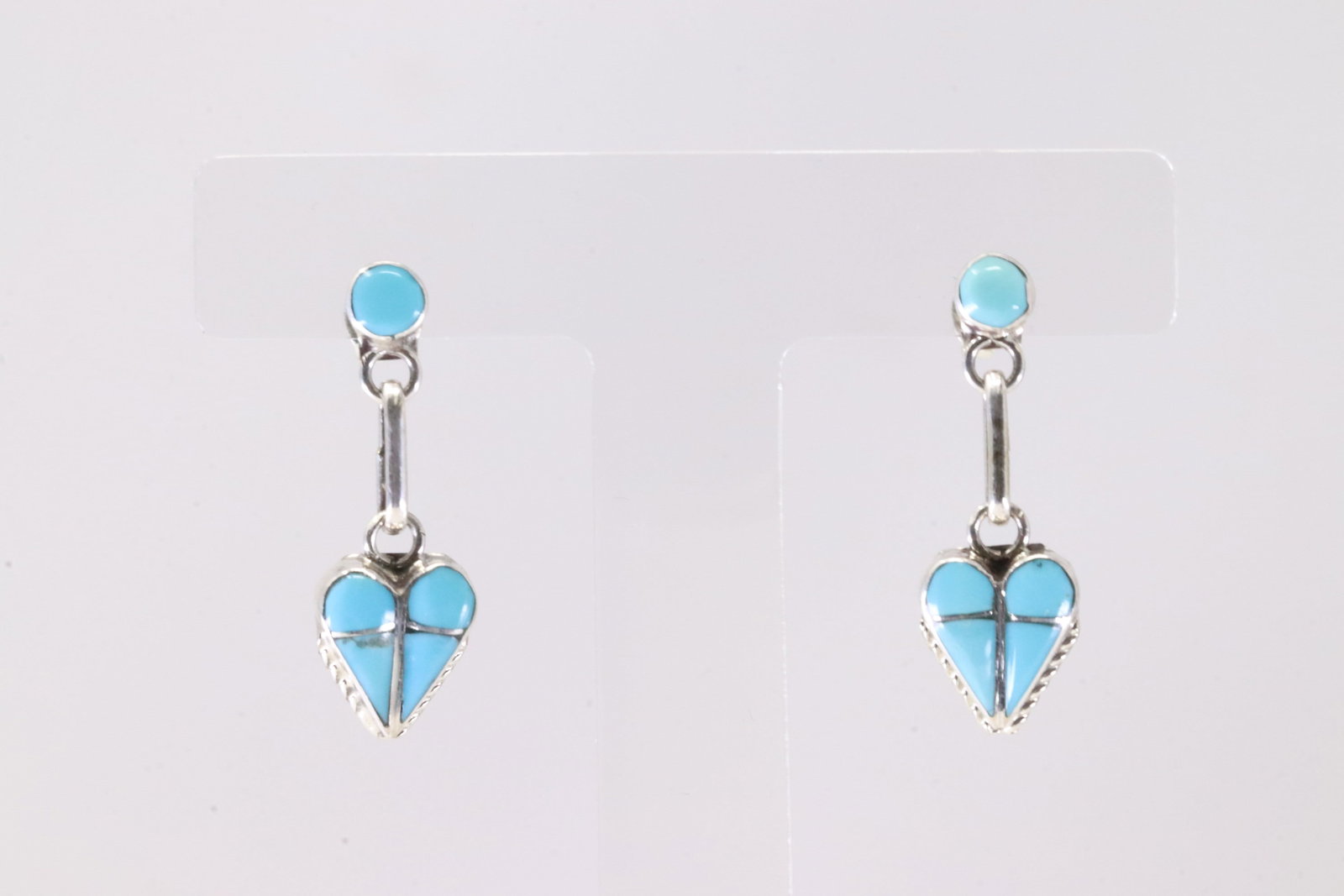 Native America Zuni Sterling Silver Kingman Turquoise Inlay Post / Dangling Earring's By Velda: This is a Native America Zuni Sterling Silver Kingman Turquoise Inlay Post / Dangling Earring's By Velda Nastacio. Stamp RVN.