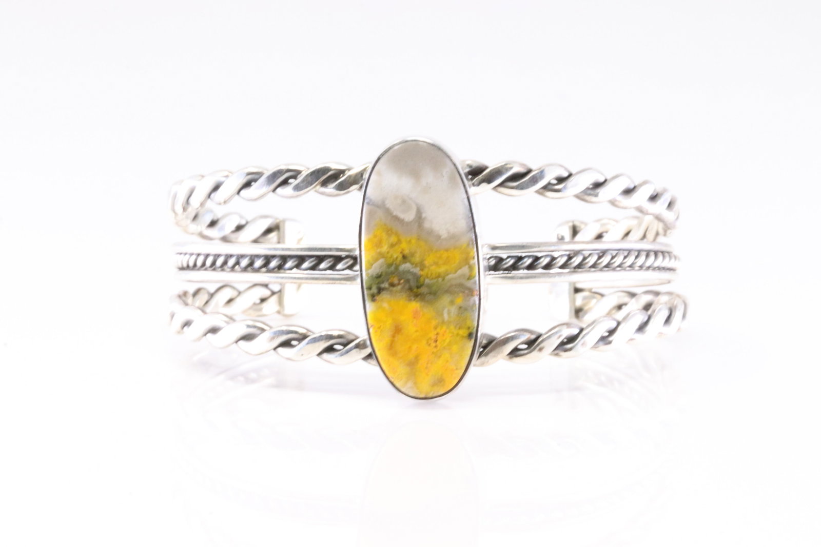 America Sterling Silver Bumble Bee Jasper Bracelet Cuff. (1 of 4)