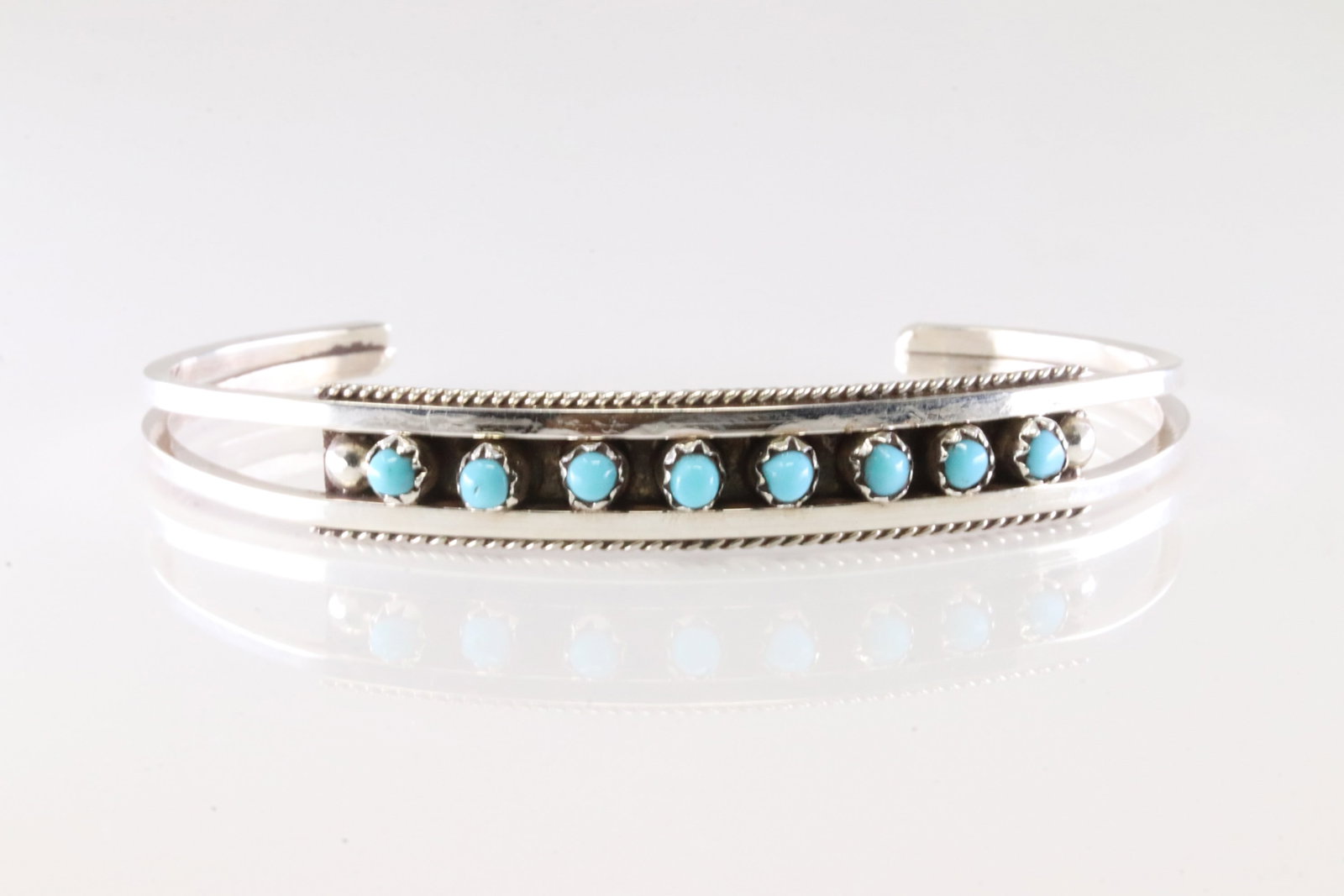 Native America Zuni Sterling Silver Turquoise Bracelet Cuff By S.L.: Native America Zuni Sterling Silver Turquoise Bracelet Cuff By S.L.